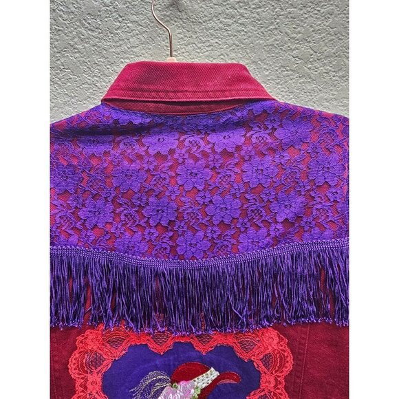 Bill Blass Cowgirl Statement Lace and Fringe Western Jean Jacket M - Picture 4 of 10